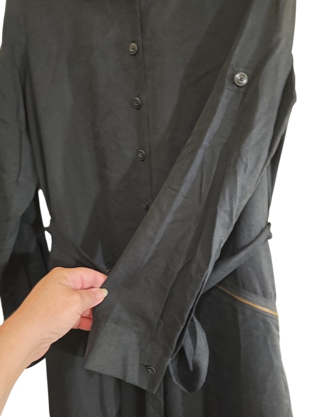 ATM Anthony Thomas Melillo Black Belted Shirt Dress Medium Cargo Utility Tencel - Picture 5 of 10